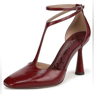NWT Sam Edelman Cabernet Leather square toe pumps. T-strap with cone heel